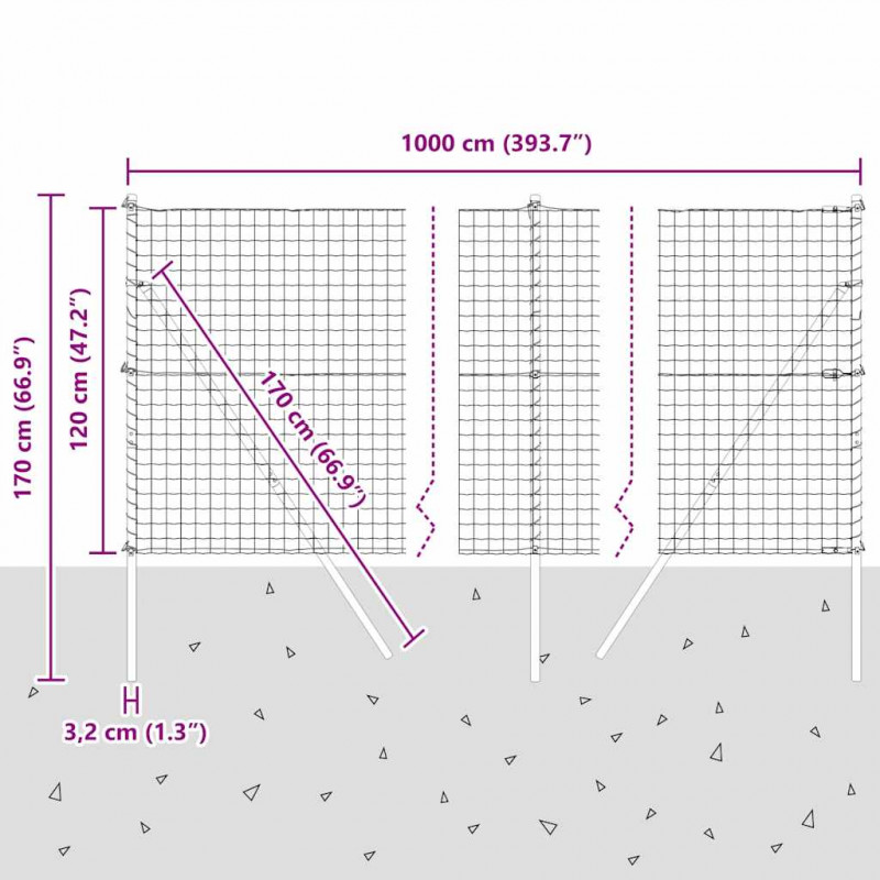 Ogrodzenie z słupkiem Srebrny 1,2 x 10 m Stal i PVC