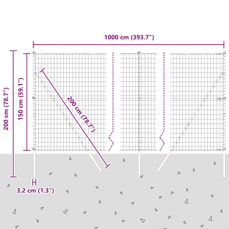 Ogrodzenie z słupkiem Srebrny 1,5 x 10 m Stal i PVC