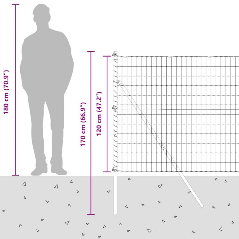 Ogrodzenie z słupkiem Srebrny 1,2 x 10 m Stal i PVC