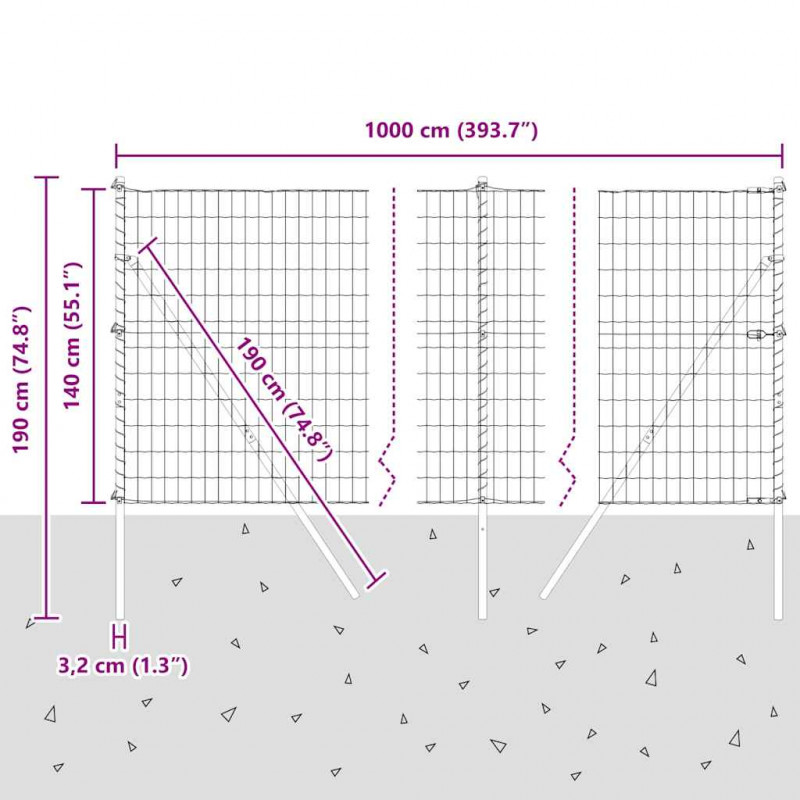 Ogrodzenie z słupkiem Srebrny 1,4 x 10 m Stal i PVC