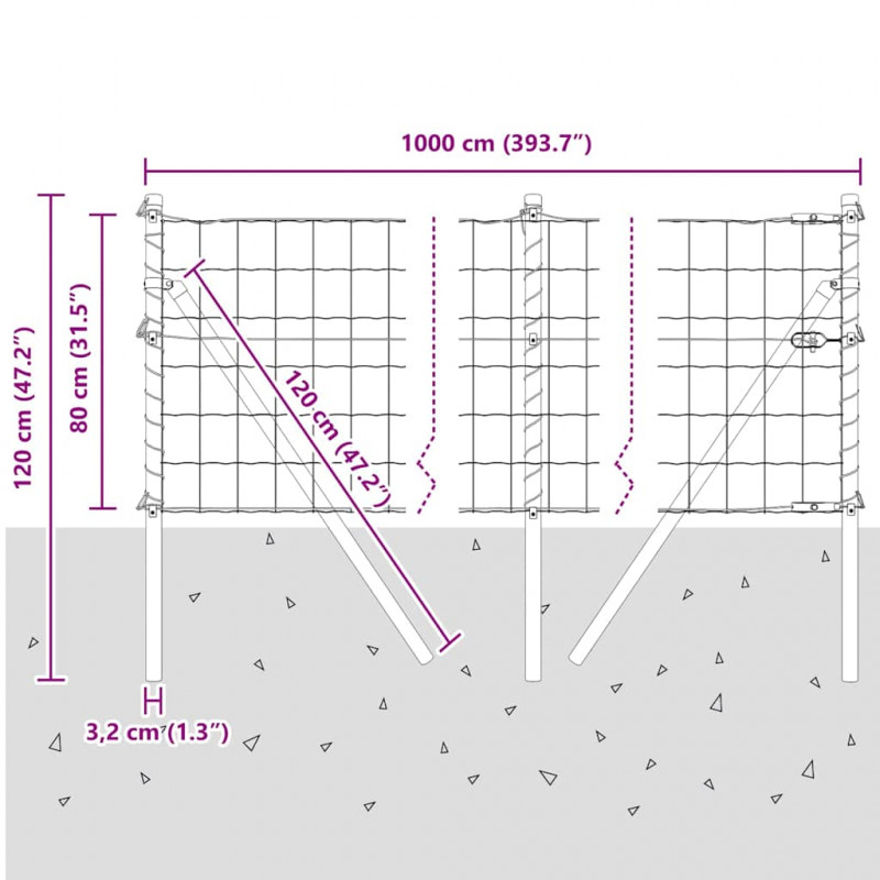 Ogrodzenie z słupkiem Srebrny 0,8 x 10 m Stal i PVC