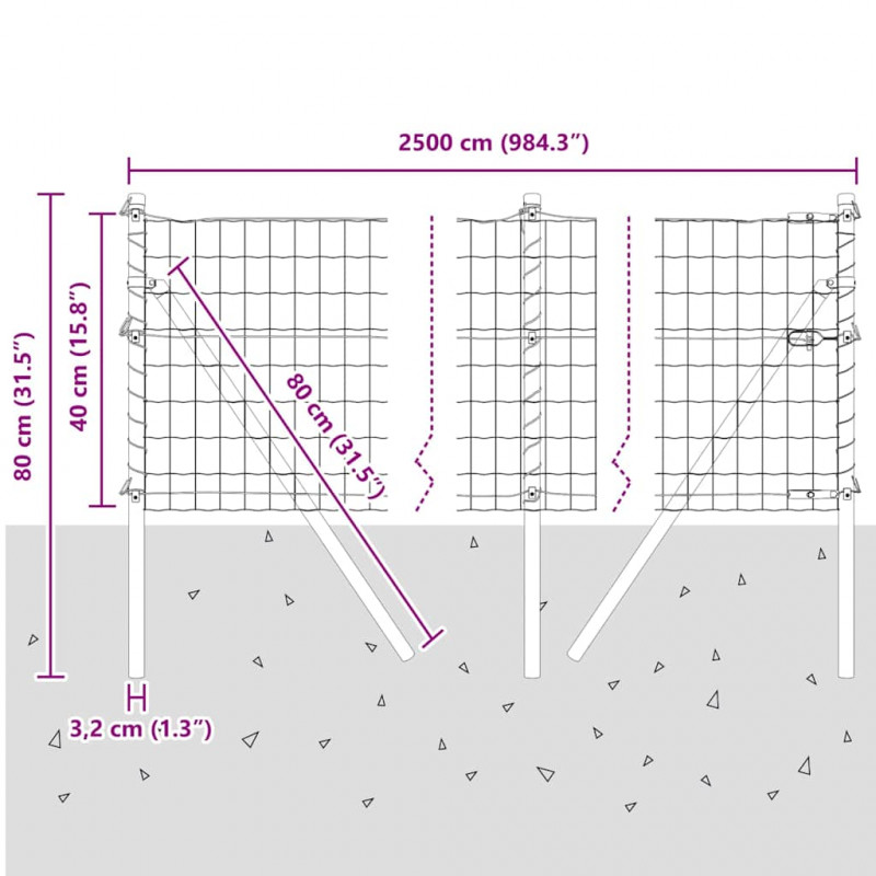 Ogrodzenie z słupkiem Srebrny 0,4 x 25 m Stal i PVC