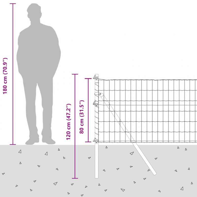 Ogrodzenie z słupkiem Srebrny 0,8 x 25 m Stal i PVC