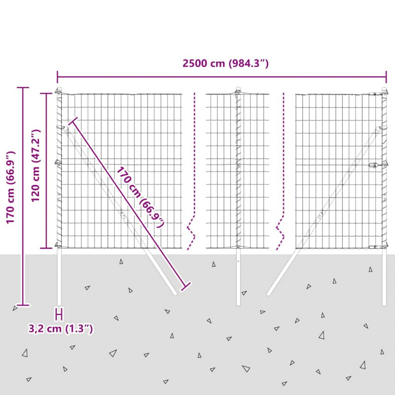 Ogrodzenie z słupkiem Srebrny 1,2 x 25 m Stal i PVC