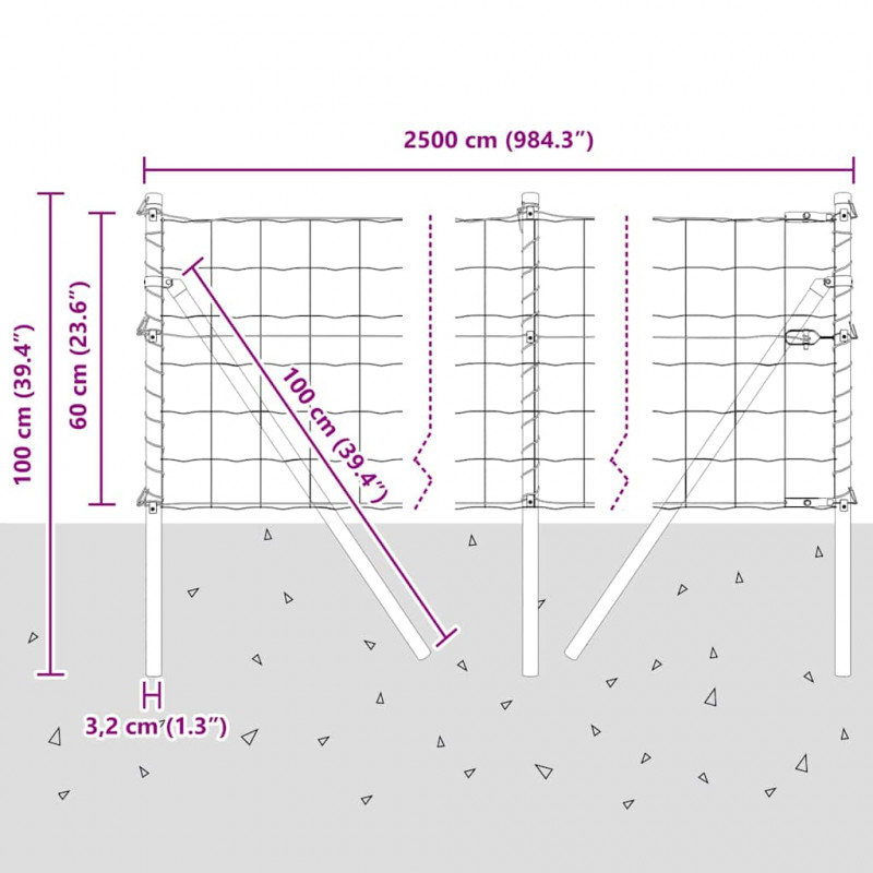Ogrodzenie z słupkiem Srebrny 0,6 x 25 m Stal i PVC