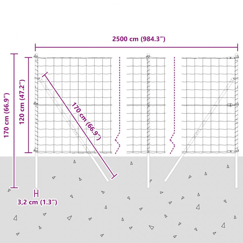 Ogrodzenie z słupkiem Srebrny 1,2 x 25 m Stal i PVC