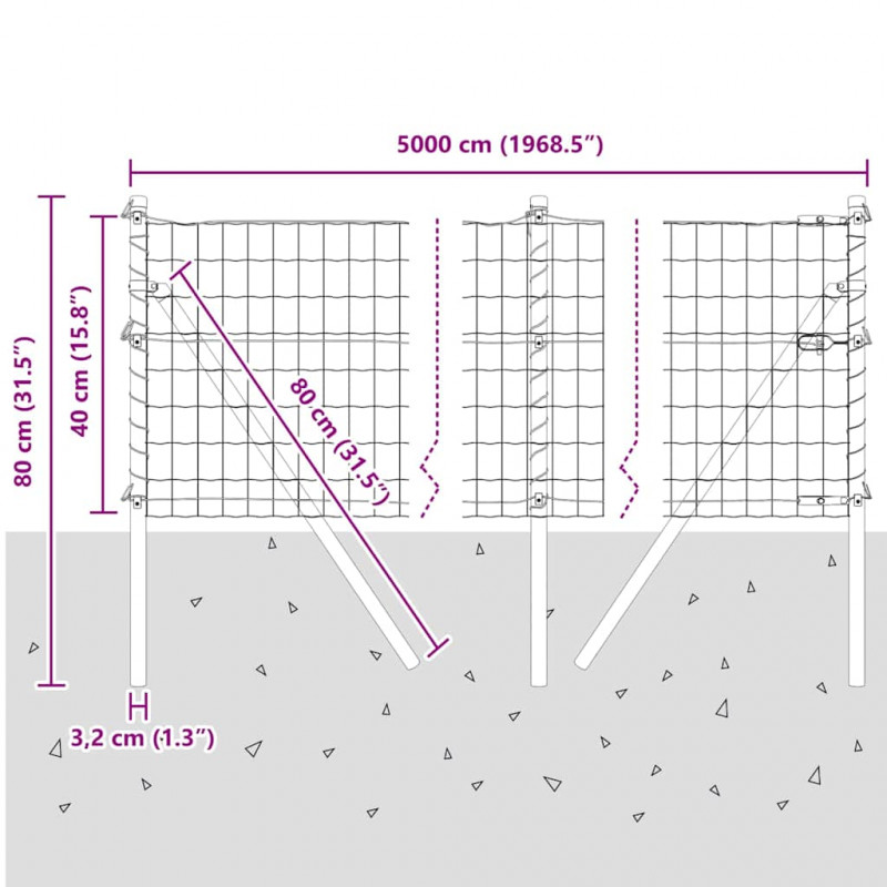 Ogrodzenie z słupkiem Srebrny 0,4 x 50 m Stal i PVC
