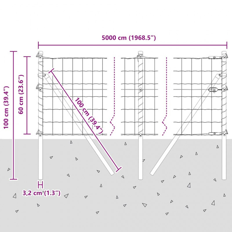 Ogrodzenie z słupkiem Srebrny 0,6 x 50 m Stal i PVC