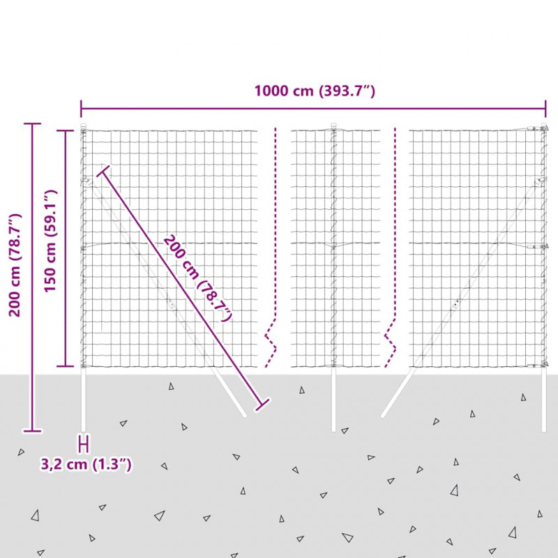 Ogrodzenie z słupkiem Srebrny 1,5 x 10 m Stal i PVC