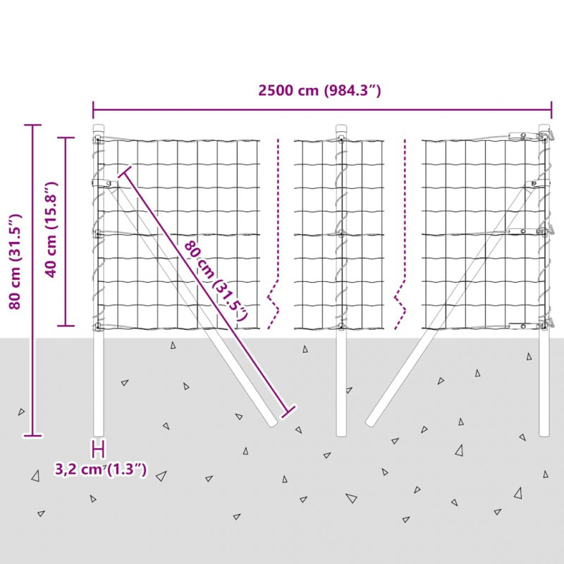 Ogrodzenie z słupkiem Srebrny 0,4 x 25 m Stal i PVC