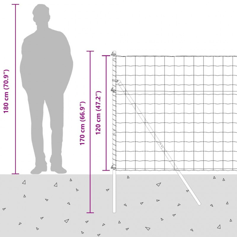 Ogrodzenie z słupkiem Srebrny 1,2 x 25 m Stal i PVC