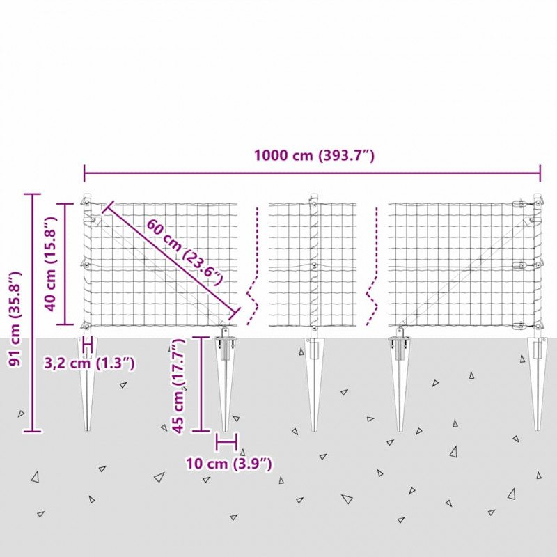 Ogrodzenie z słupkiem Zielony 0,4 x 10 m Stal i PVC
