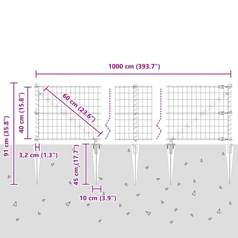 Ogrodzenie z słupkiem Zielony 0,4 x 10 m Stal i PVC
