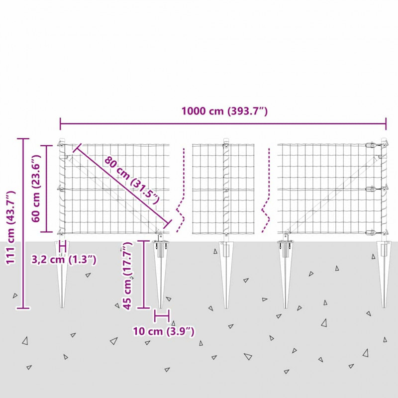 Ogrodzenie z słupkiem Zielony 0,6 x 10 m Stal i PVC