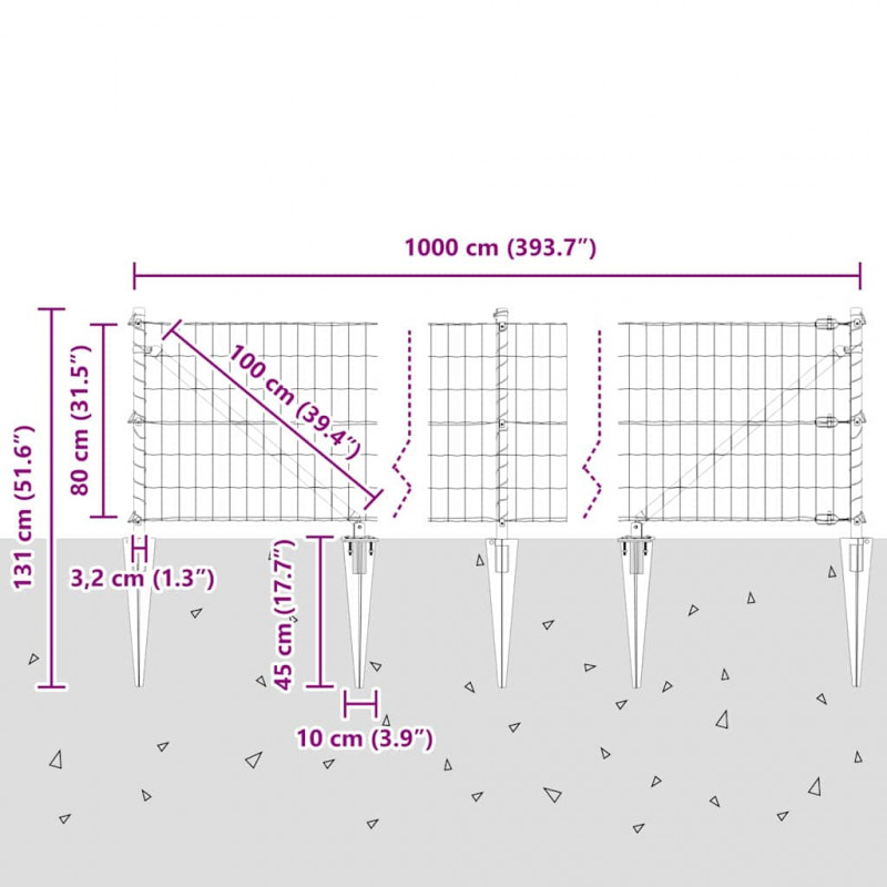 Ogrodzenie z słupkiem Zielony 0,8 x 10 m Stal i PVC
