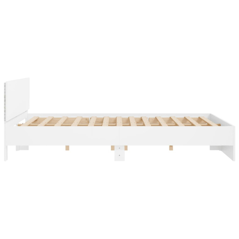Rama łóżka z wezgłowiem i LED, biała, 200x200 cm