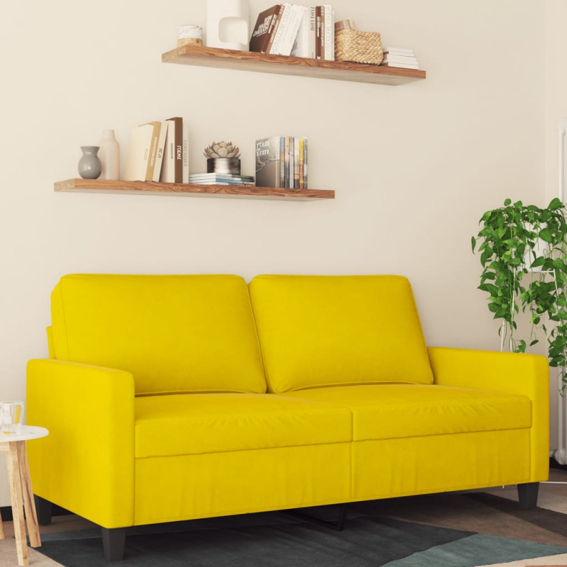 Sofa 2-osobowa, żółta, 140 cm, tapicerowana aksamitem