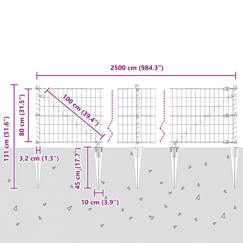 Ogrodzenie z słupkiem Zielony 0,8 x 25 m Stal i PVC