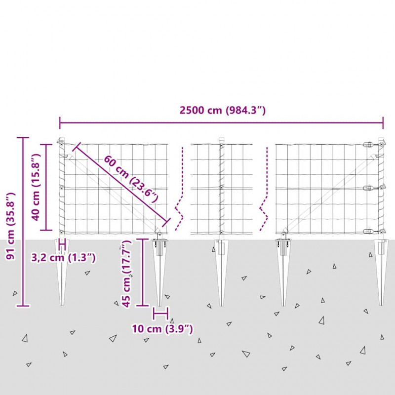 Ogrodzenie z słupkiem Zielony 0,4 x 25 m Stal i PVC