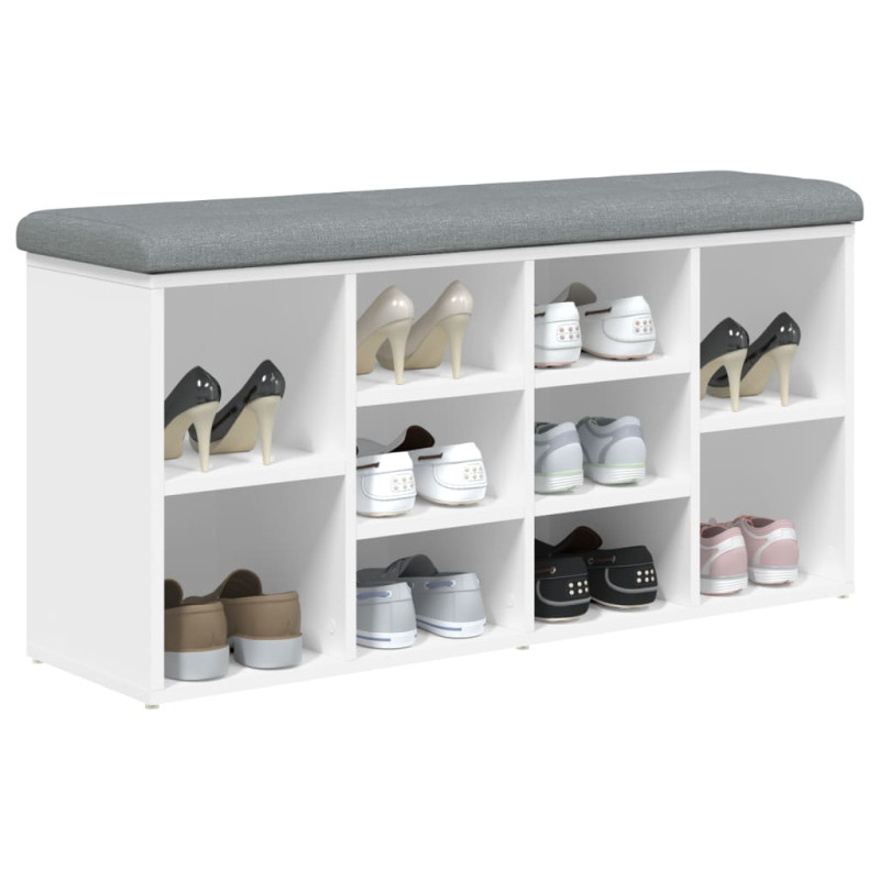 Ławka na buty, biała, 102x32x50 cm, materiał drewnopochodny