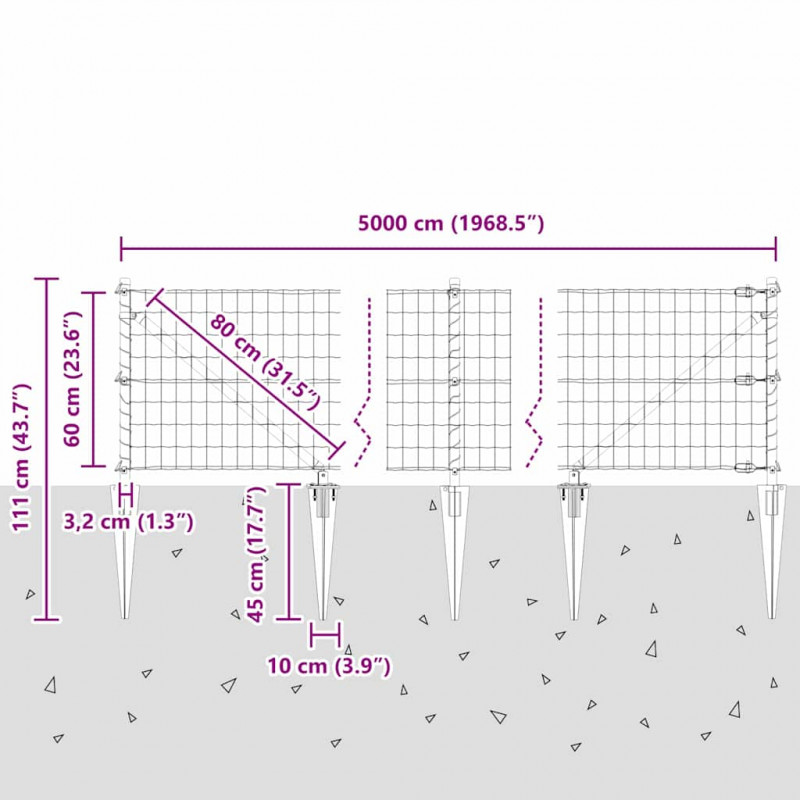 Ogrodzenie z słupkiem Zielony 0,6 x 50 m Stal i PVC