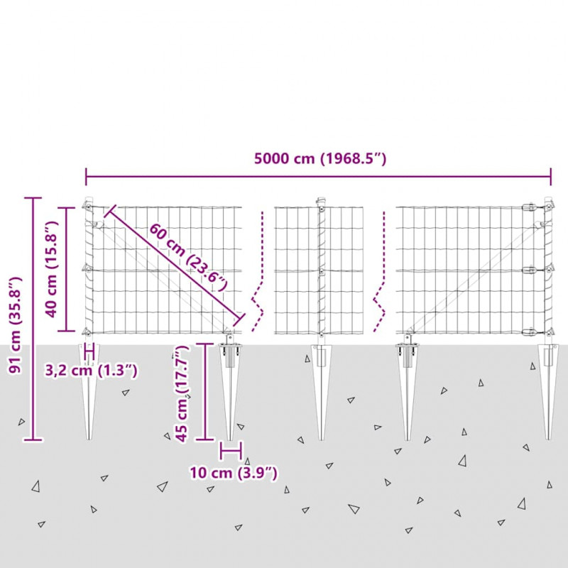 Ogrodzenie z słupkiem Zielony 0,4 x 50 m Stal i PVC