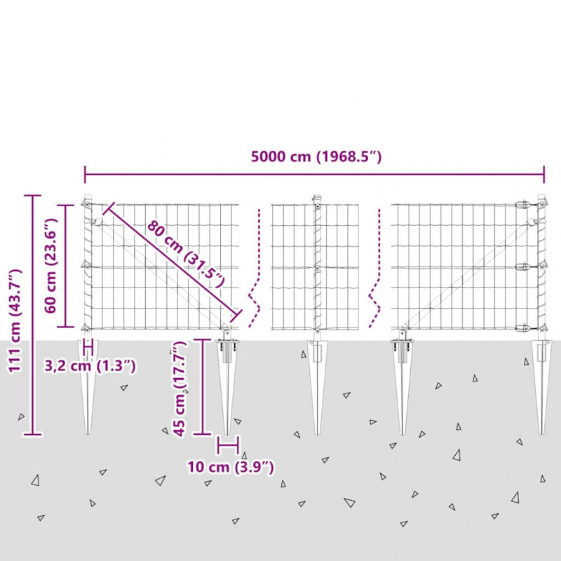 Ogrodzenie z słupkiem Zielony 0,6 x 50 m Stal i PVC