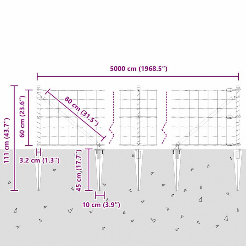Ogrodzenie z słupkiem Zielony 0,6 x 50 m Stal i PVC
