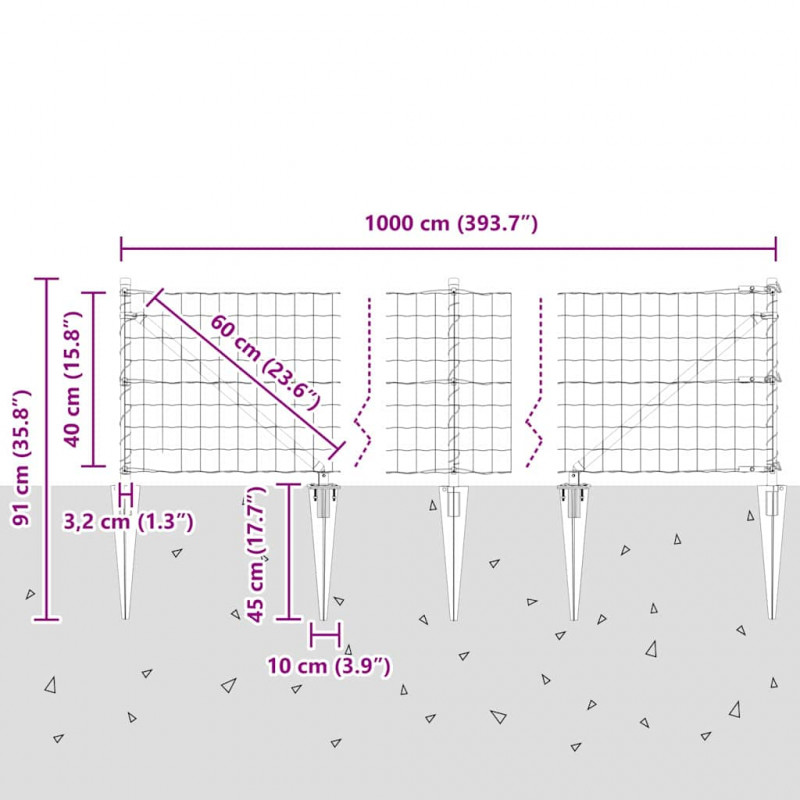 Ogrodzenie z słupkiem Zielony 0,4 x 10 m Stal i PVC