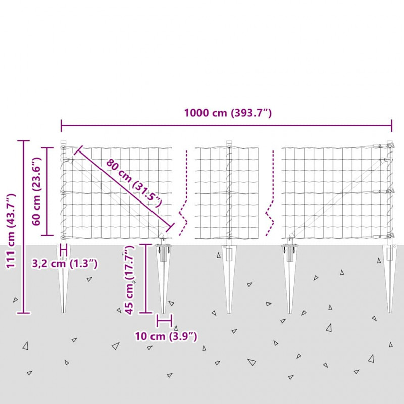 Ogrodzenie z słupkiem Zielony 0,6 x 10 m Stal i PVC