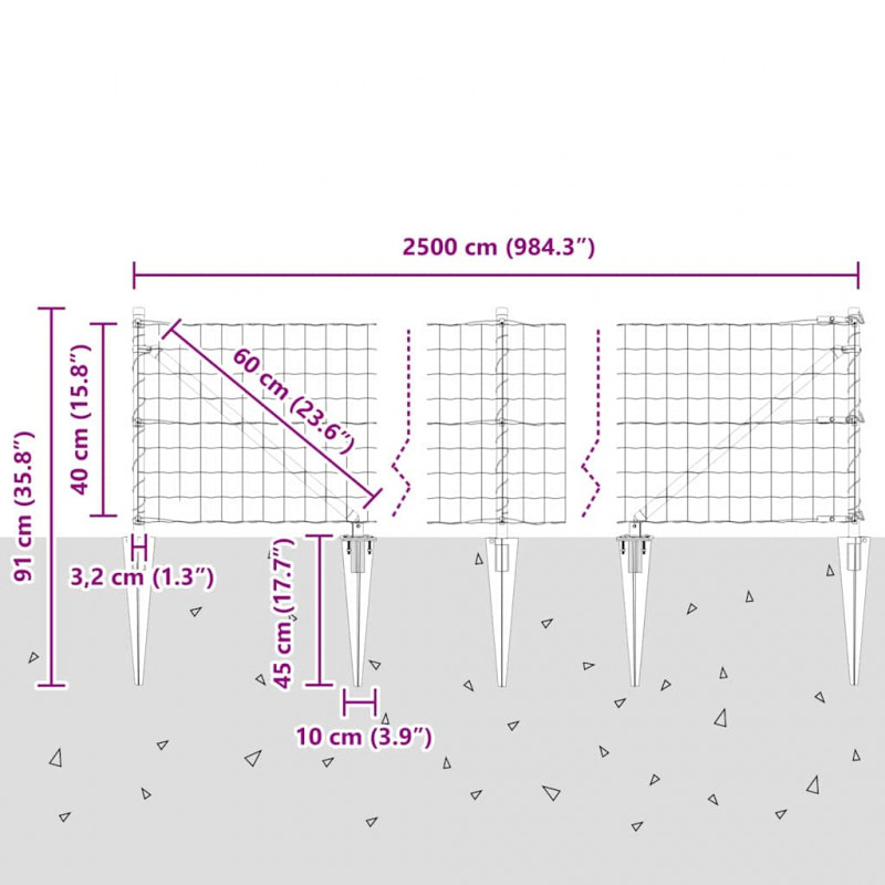 Ogrodzenie z słupkiem Zielony 0,4 x 25 m Stal i PVC