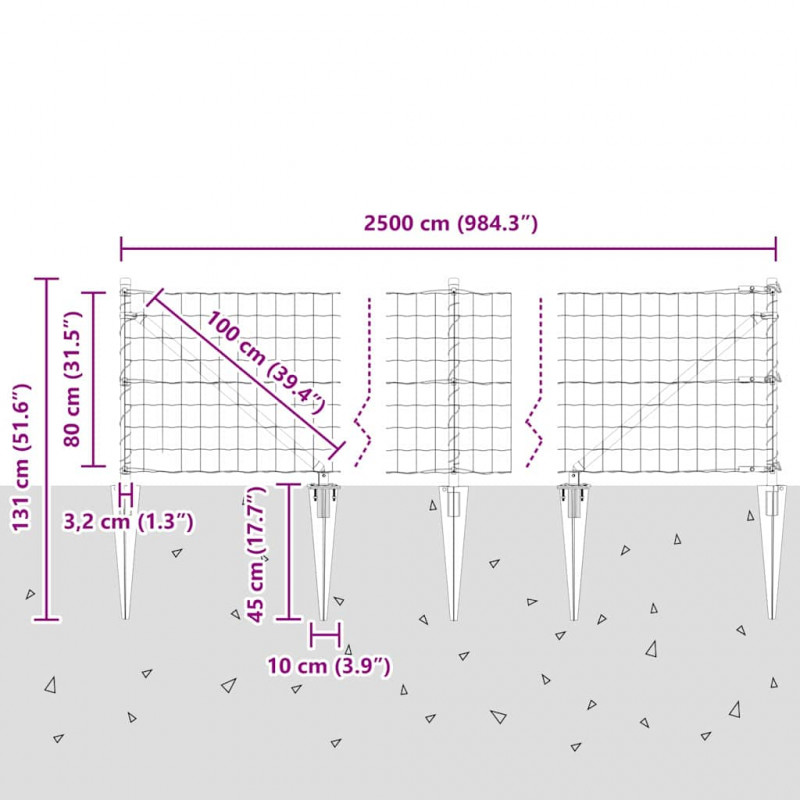 Ogrodzenie z słupkiem Zielony 0,8 x 25 m Stal