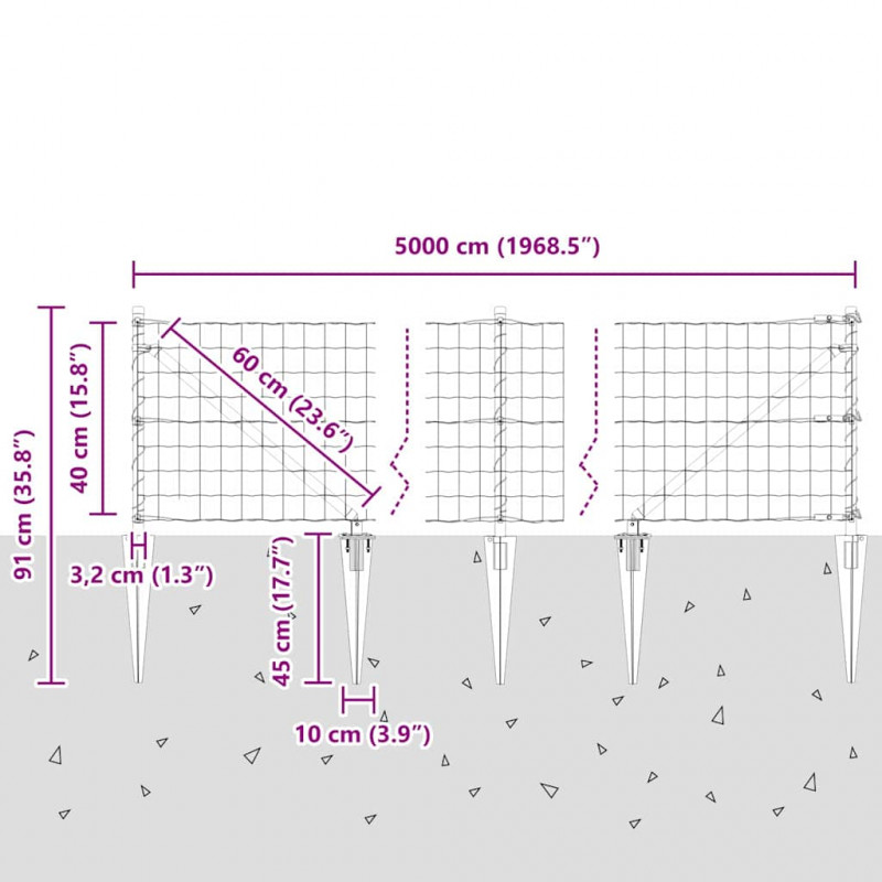 Ogrodzenie z słupkiem Zielony 0,4 x 50 m Stal i PVC
