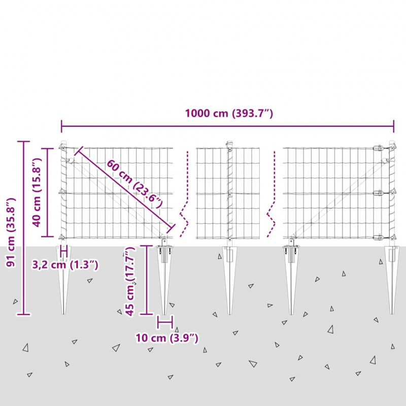 Ogrodzenie z słupkiem Szary 0,4 x 10 m Stal i PVC