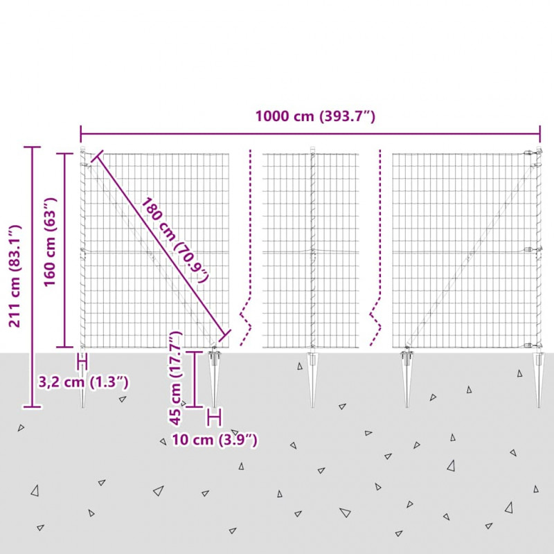 Ogrodzenie z słupkiem Szary 1,6 x 10 m Stal i PVC