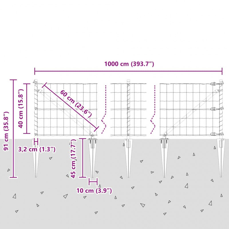 Ogrodzenie z słupkiem Szary 0,4 x 10 m Stal i PVC