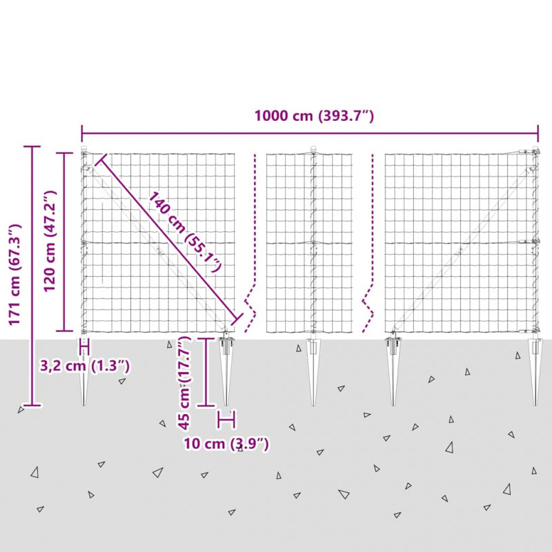 Ogrodzenie z słupkiem Szary 1,2 x 10 m Stal i PVC