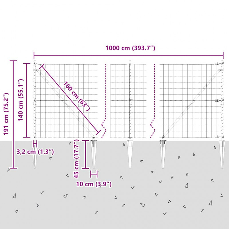 Ogrodzenie z słupkiem Szary 1,4 x 10 m Stal i PVC