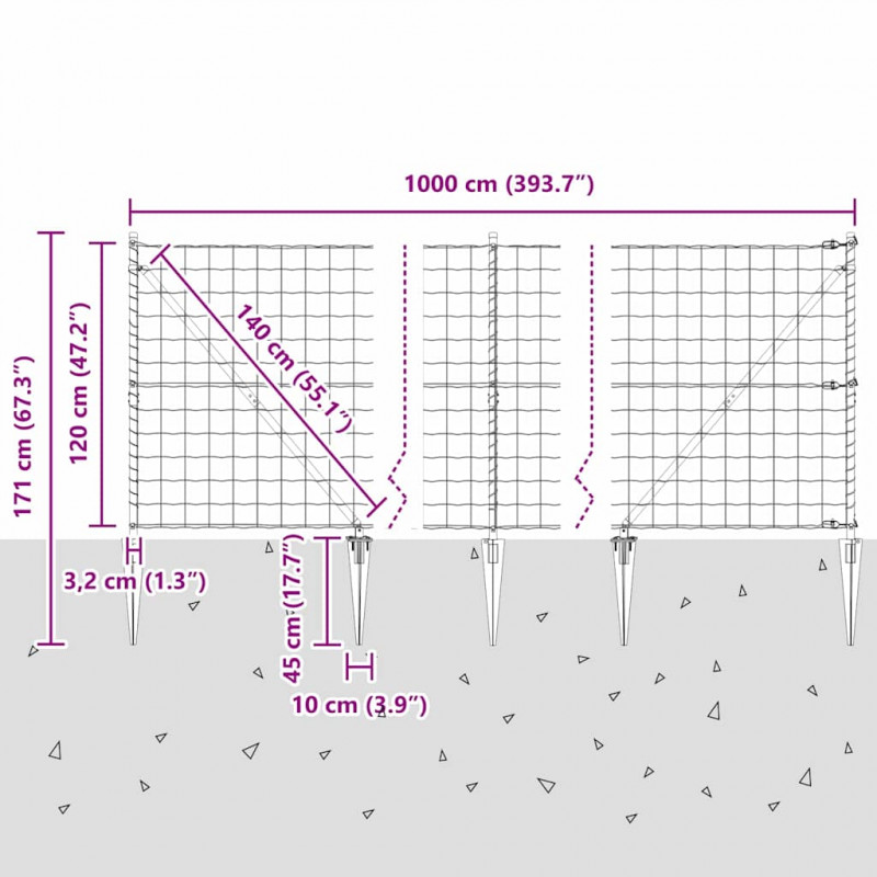 Ogrodzenie z słupkiem Szary 1,2 x 10 m Stal