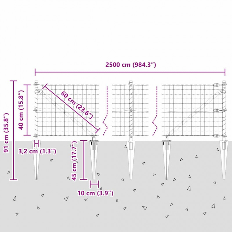 Ogrodzenie z słupkiem Szary 0,4 x 25 m Stal i PVC