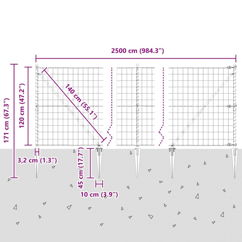 Ogrodzenie z słupkiem Szary 1,2 x 25 m Stal i PVC