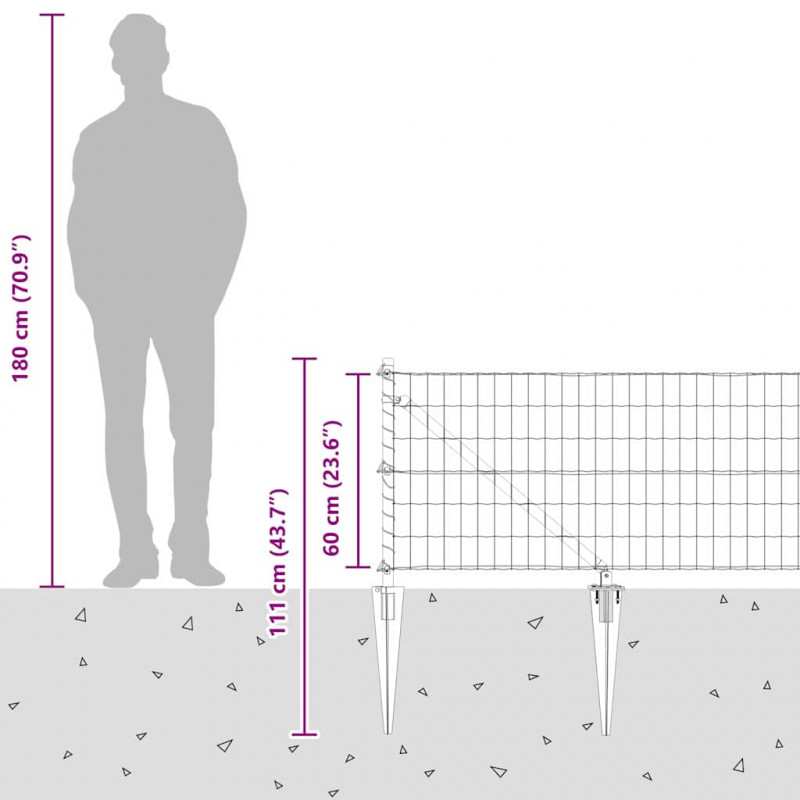 Ogrodzenie z słupkiem Szary 0,6 x 50 m Stal i PVC