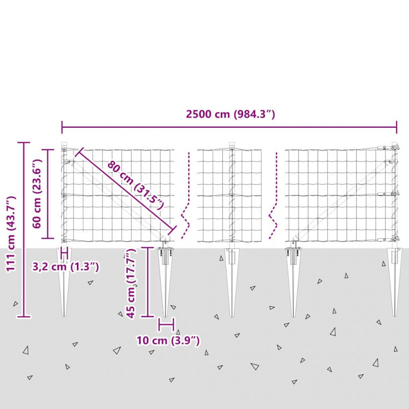Ogrodzenie z słupkiem Szary 0,6 x 25 m Stal i PVC