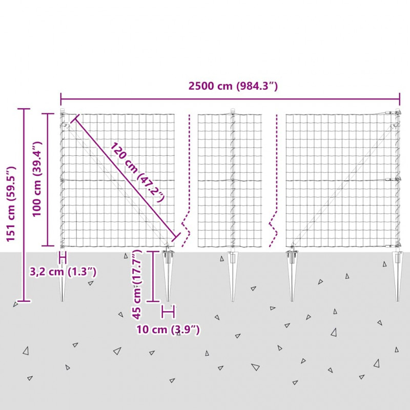 Ogrodzenie z słupkiem Szary 1 x 25 m Stal