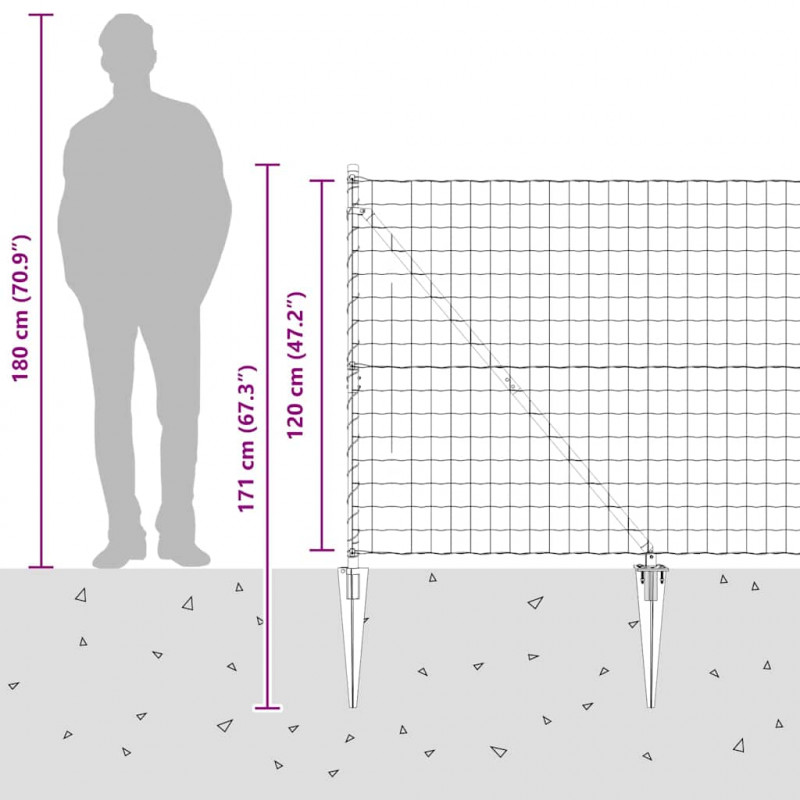 Ogrodzenie z słupkiem Szary 1,2 x 25 m Stal