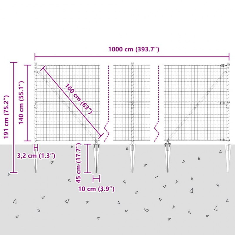 Ogrodzenie z słupkiem Srebrny 1,4 x 10 m Stal