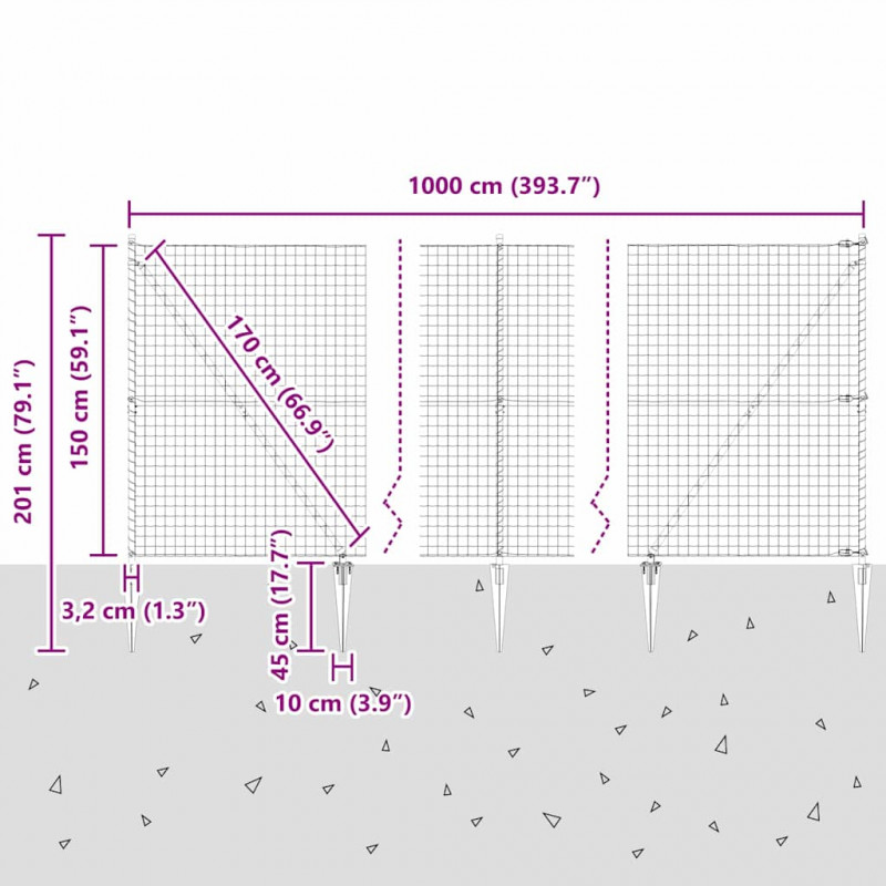 Ogrodzenie z słupkiem Srebrny 1,5 x 10 m Stal