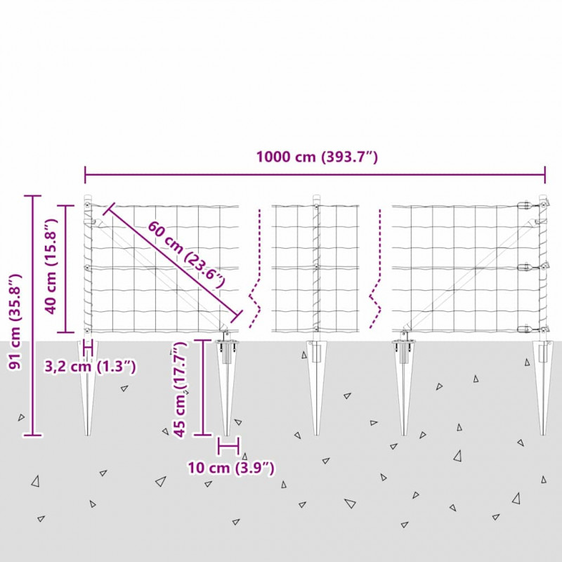 Ogrodzenie z słupkiem Srebrny 0,4 x 10 m Stal