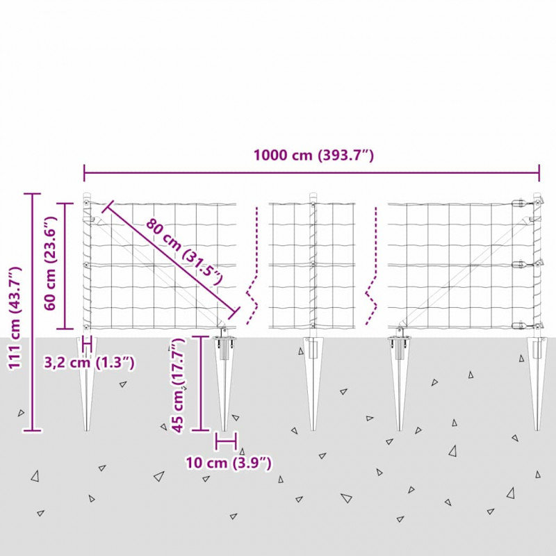 Ogrodzenie z słupkiem Srebrny 0,6 x 10 m Stal