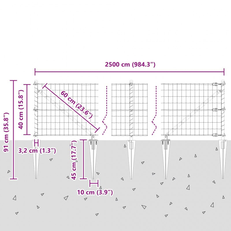 Ogrodzenie z słupkiem Srebrny 0,4 x 25 m Stal
